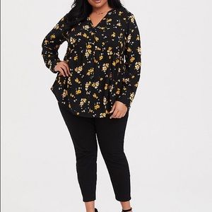 EMMA- BLACK & YELLOW FLORAL CHALLIS BABYDOLL TUNIC